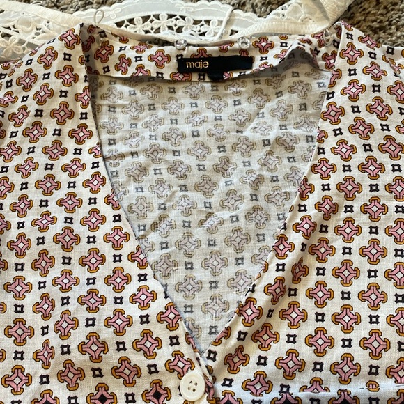 Maje Cosange Embroidered Collar Button Down Linen Shirt - Picture 13 of 13